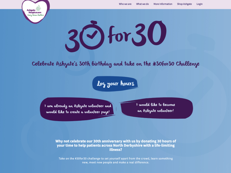 Project Screenshot - http://30for30.ashgatehospicecare.org.uk